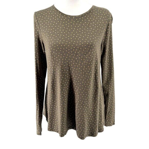 Boden Womens Long Sleeve Olive Green Polka Dot Top Size S EUC Stylish & Comfy - Picture 1 of 11